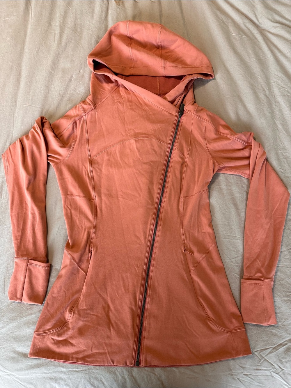 lululemon athletica Women's Hooded Asymmetrical Zip Jacket in Dusty Coral